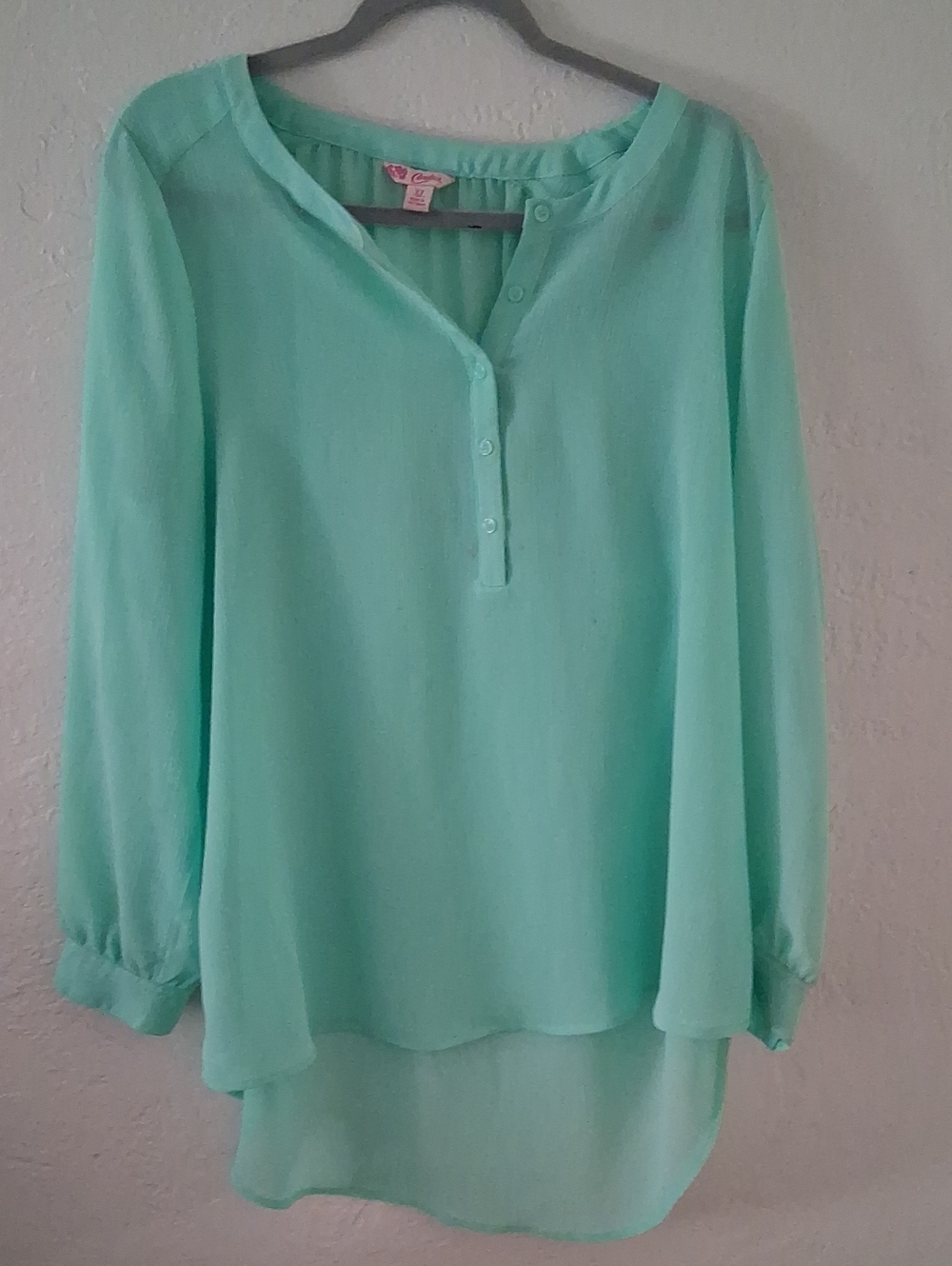 Candie's Mint Green Long Sleeve Henley Blouse